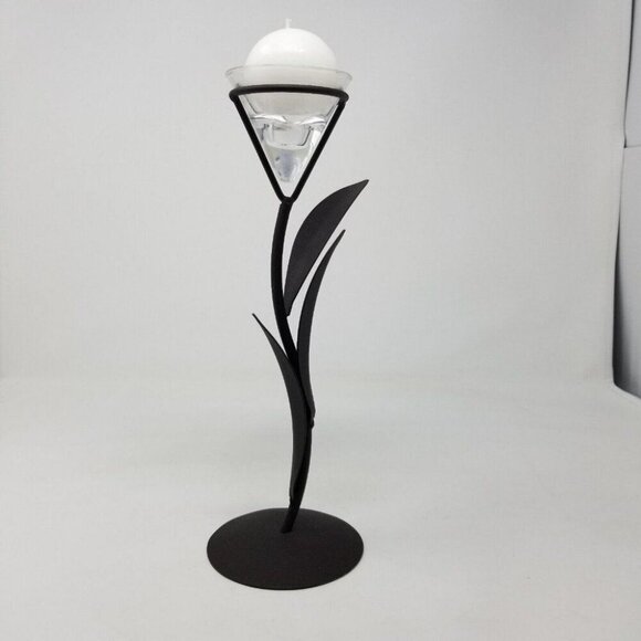 Glass & Metal Lily Candle Holder Table Centerpiece Elegant Home Decor - Picture 1 of 10